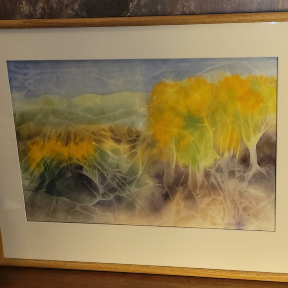 Framed Abstract Landscape Watercolor Art Original.